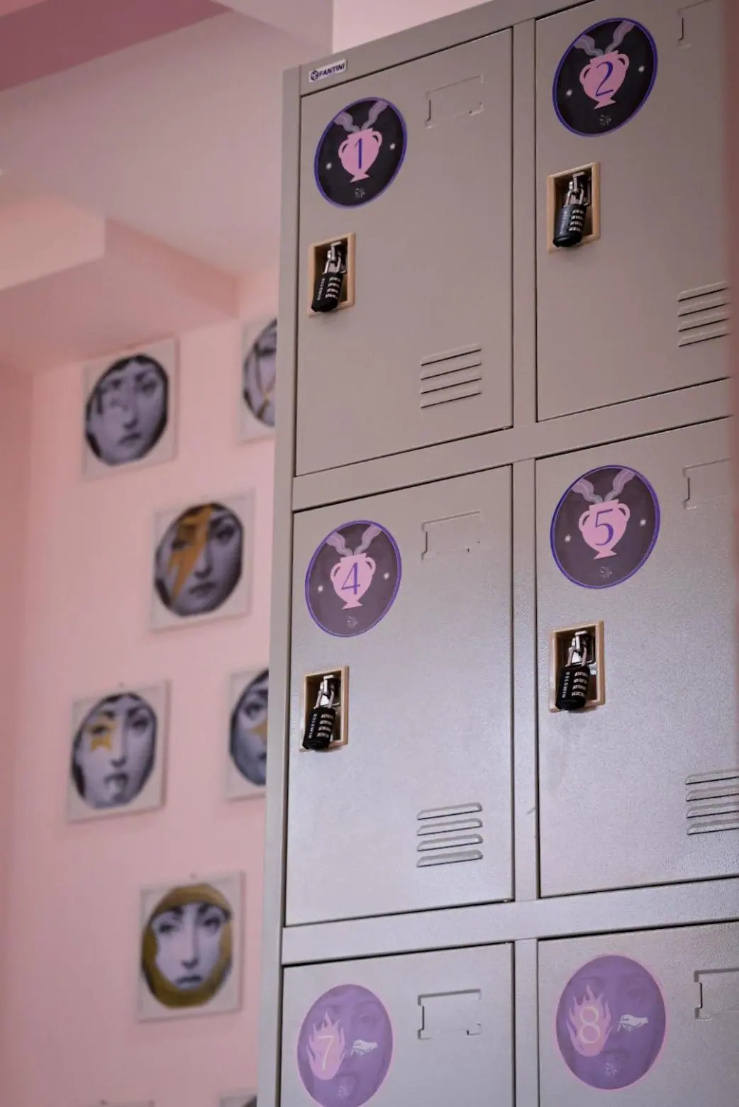 Mint lockers with Pandora face stickers and combination padlocks